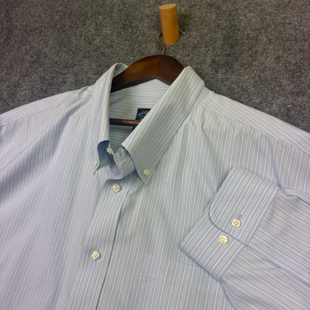 Brooks Brothers Button Down Mens 20-36/37 Blue Striped Non-Iron Stretch Shirt